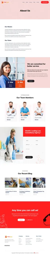 petcare mini website template desktop screenshot