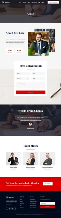 justlaw mini website template desktop screenshot