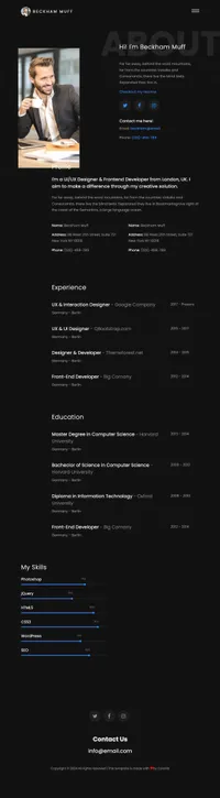 beckham mini website template desktop screenshot