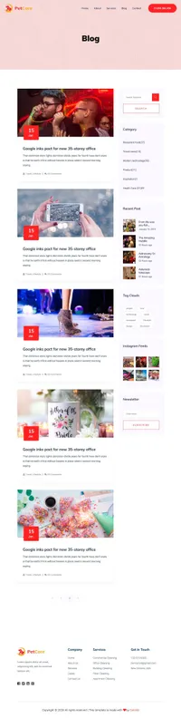 petcare mini website template desktop screenshot