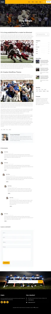 knights mini website template desktop screenshot