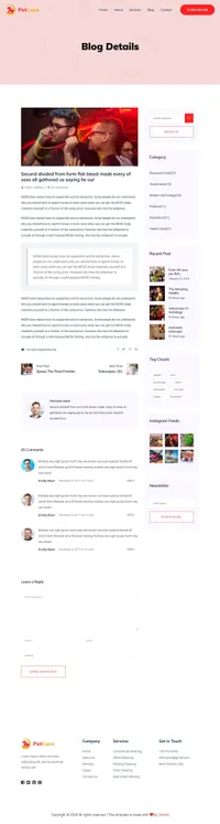 petcare mini website template desktop screenshot