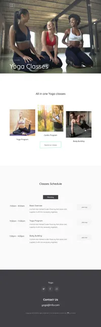 yoga mini website template desktop screenshot