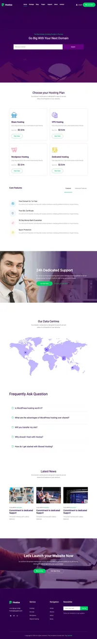 hostza mini website template desktop screenshot