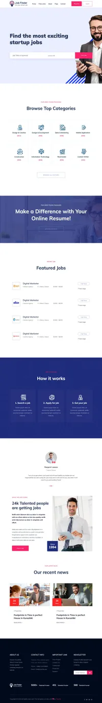 jobfinderportal mini website template desktop screenshot