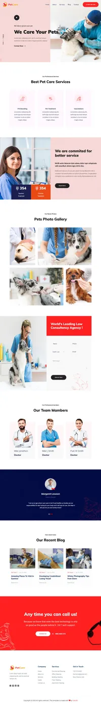 petcare mini website template desktop screenshot