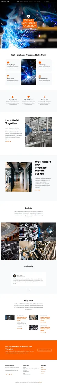 industrial mini website template desktop screenshot