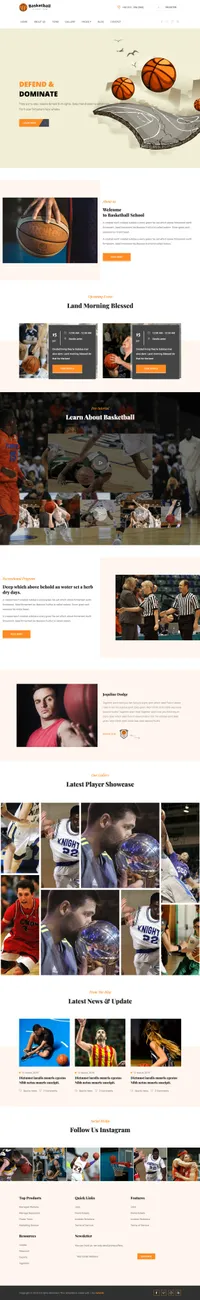 basketball mini website template desktop screenshot