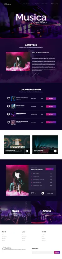 musica mini website template desktop screenshot