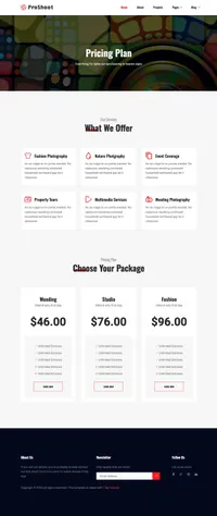 proshoot mini website template desktop screenshot