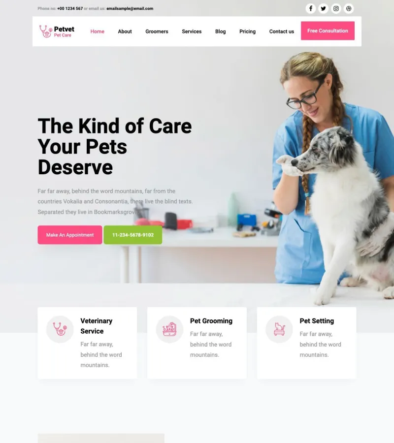 PetVet website template desktop screenshot