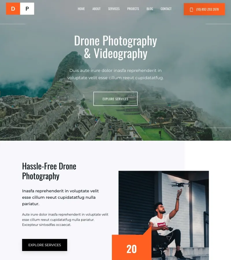 dronephotography website template desktop screenshot