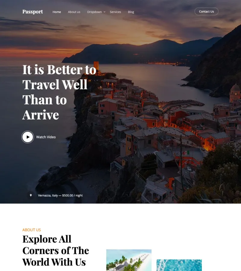 passport website template desktop screenshot