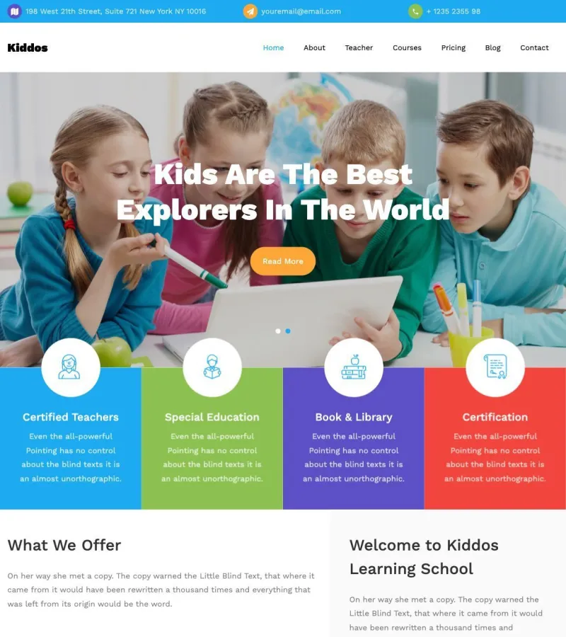 kiddos website template desktop screenshot