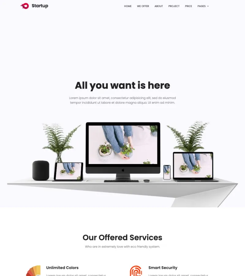 startup website template desktop screenshot