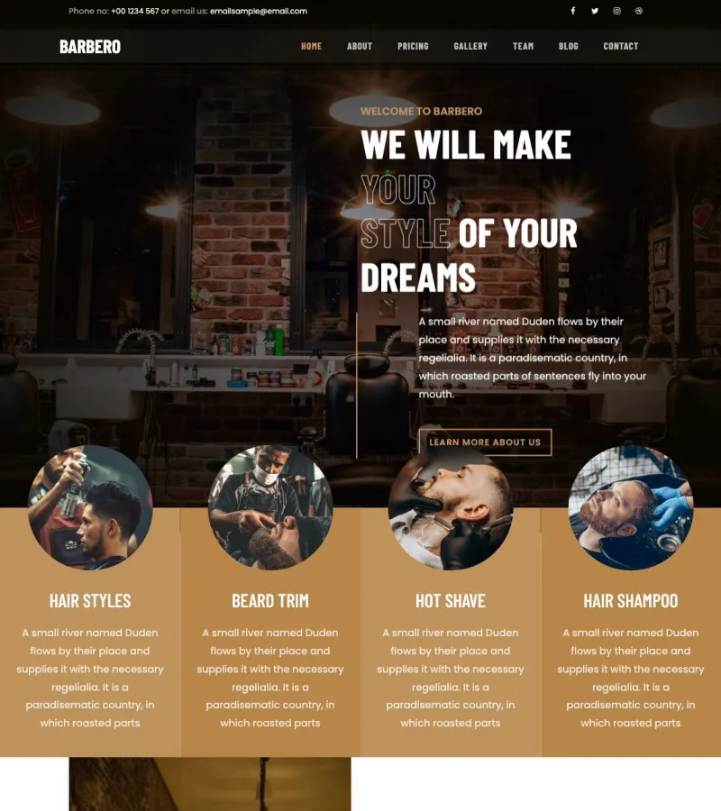 Barbero website template desktop screenshot
