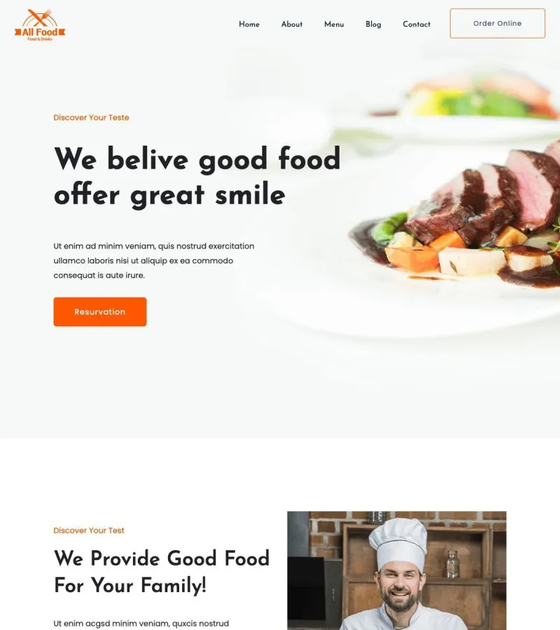 allfood website template desktop screenshot