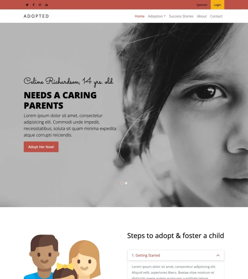 adopted website template desktop screenshot