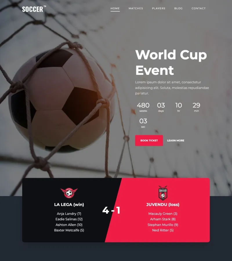 Soccer Club website template desktop screenshot