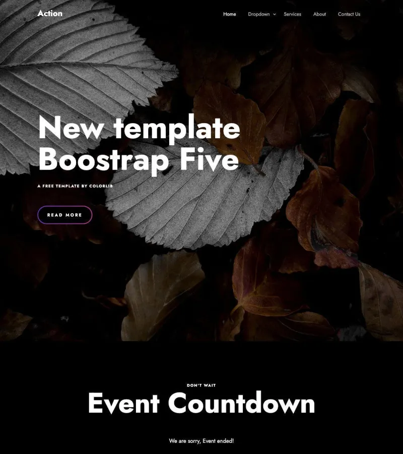 Action website template desktop screenshot