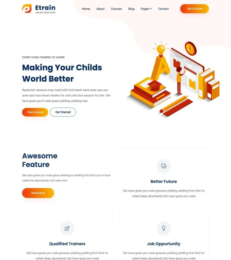 Etrain website template desktop screenshot