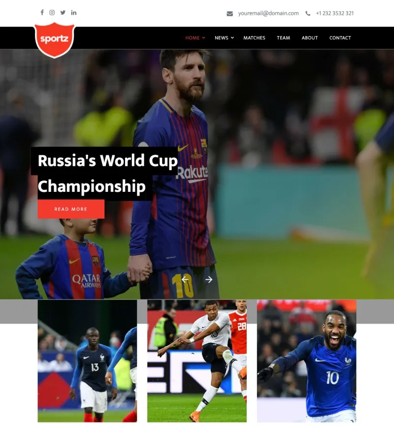 sportz website template desktop screenshot