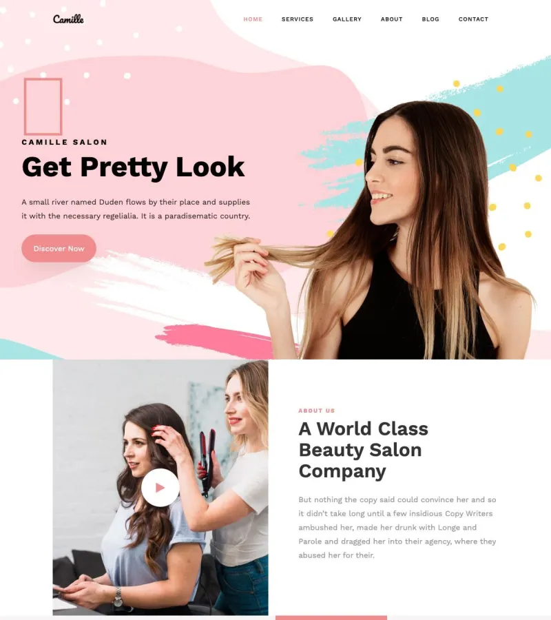 Camille website template desktop screenshot