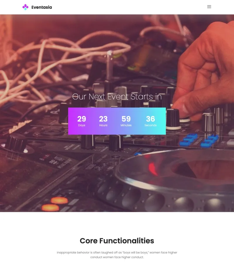 Eventasia Landing Page template
