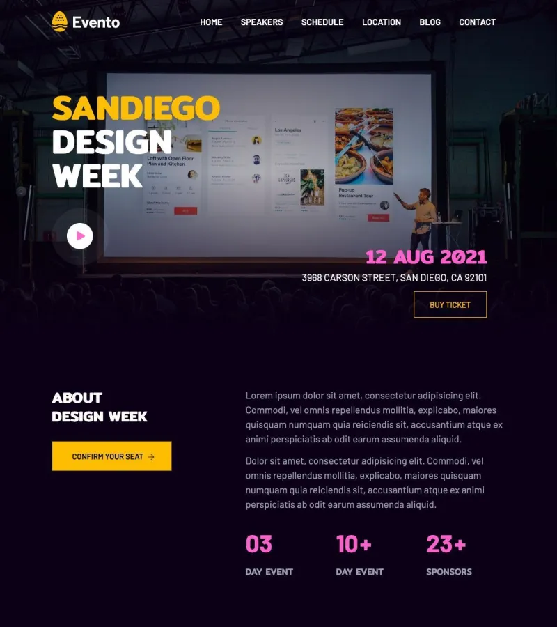 EventoTemplate website template desktop screenshot