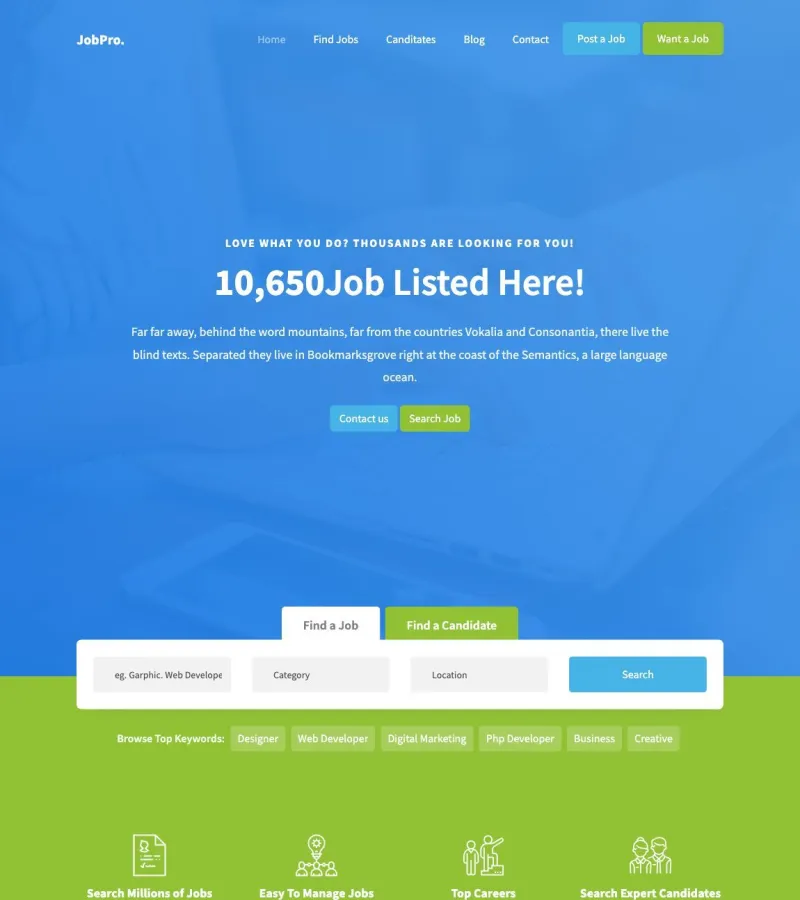 jobpro website template desktop screenshot