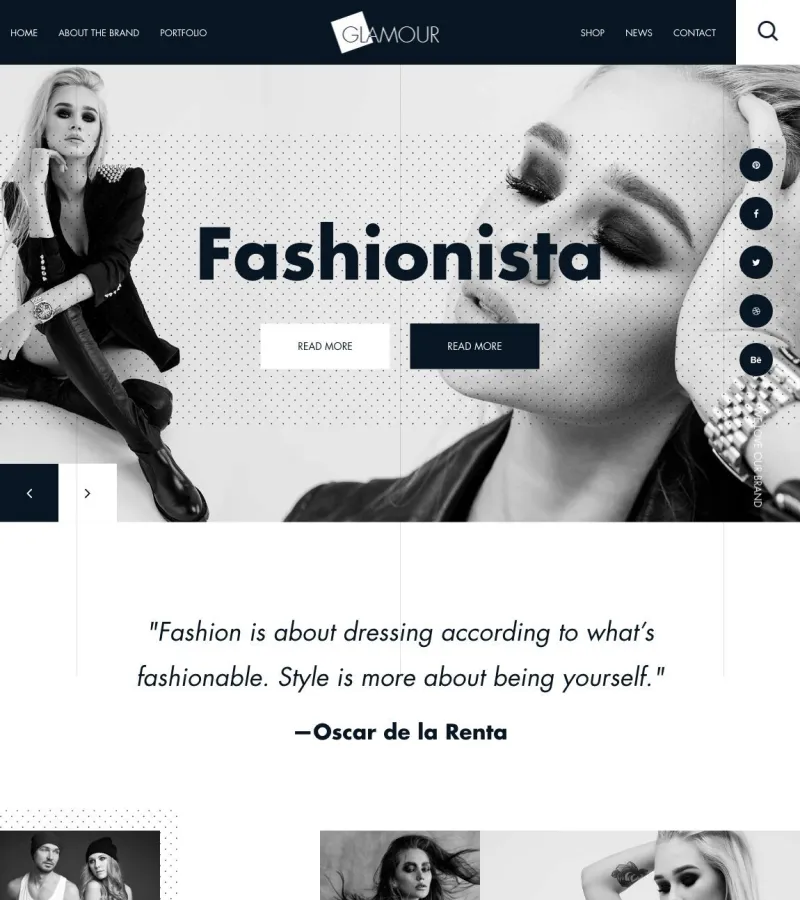 Glamour website template desktop screenshot