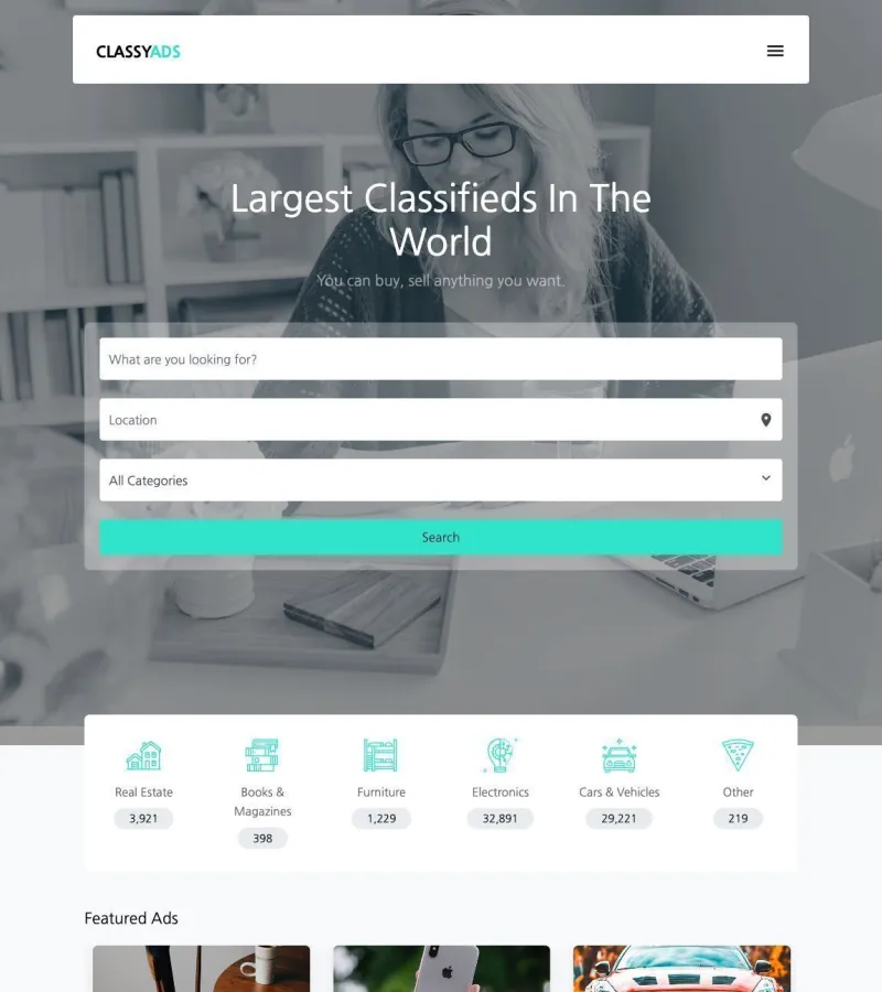 classy-ads website template desktop screenshot