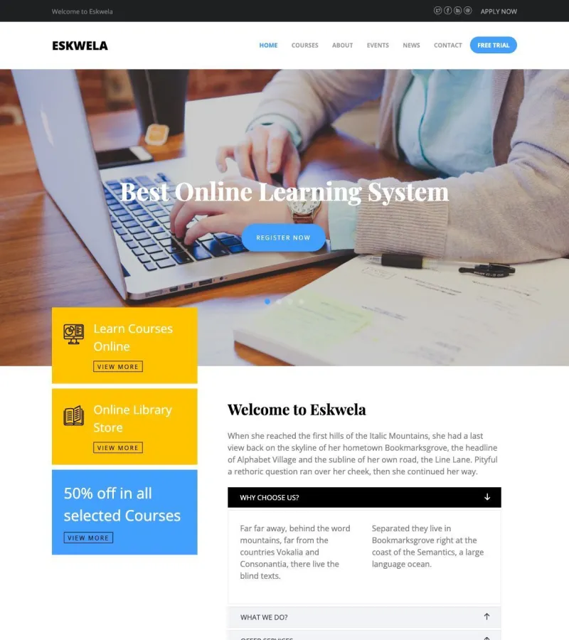 eskwela website template desktop screenshot