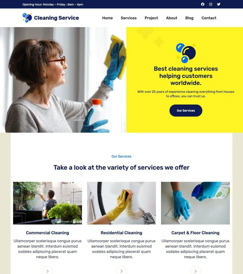 Cleaning Service website template desktop screenshot