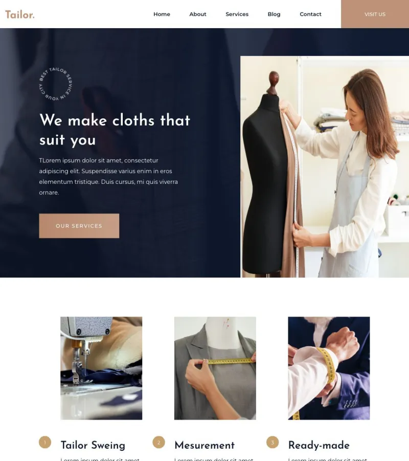 Tailor website template desktop screenshot