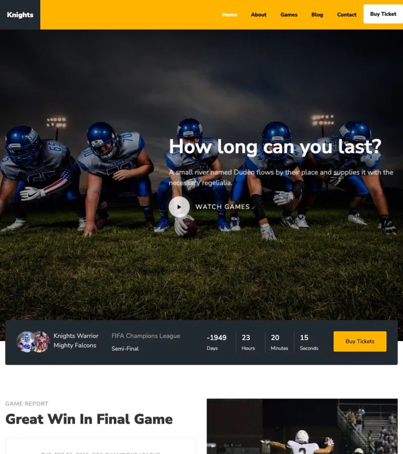 knights website template desktop screenshot