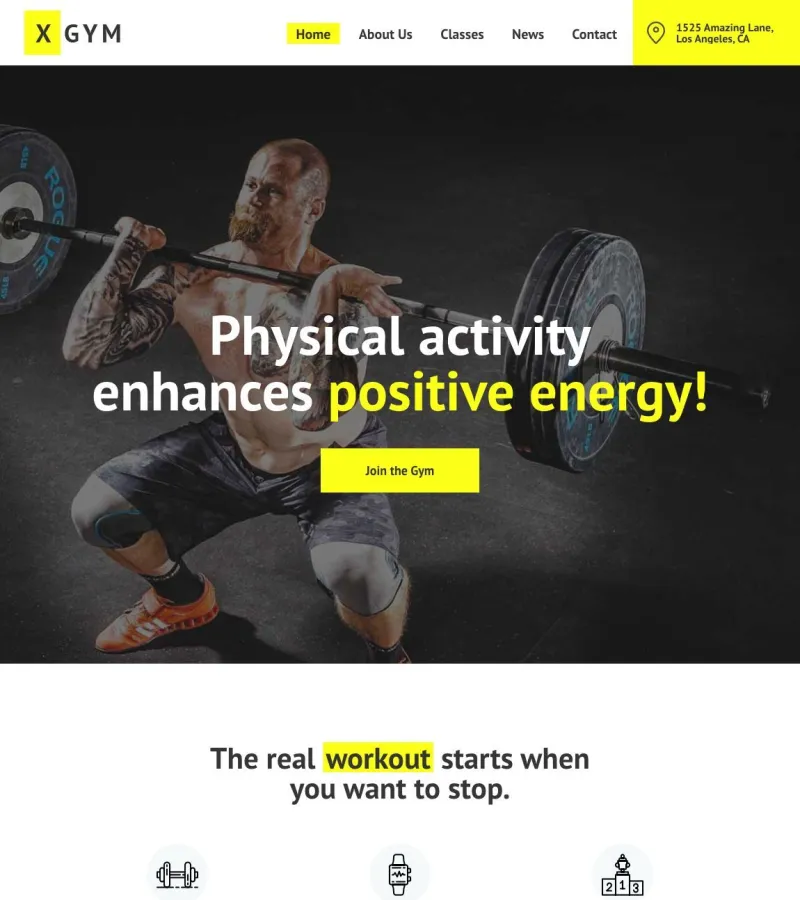 XGym website template desktop screenshot