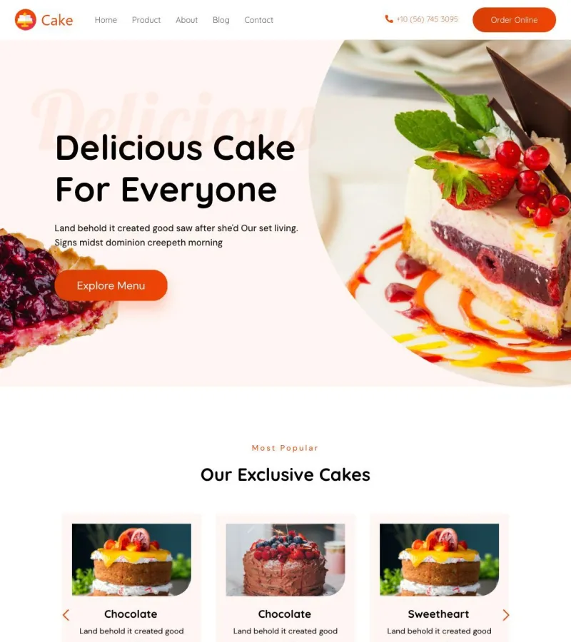 Cake Shop website template desktop screenshot