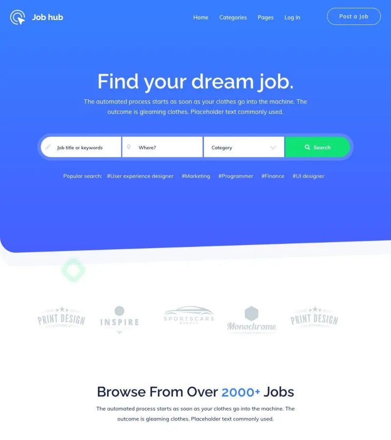 jobhub website template desktop screenshot