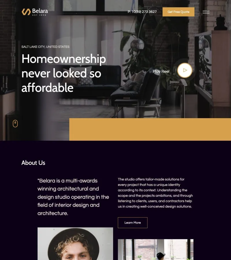 Belara website template desktop screenshot