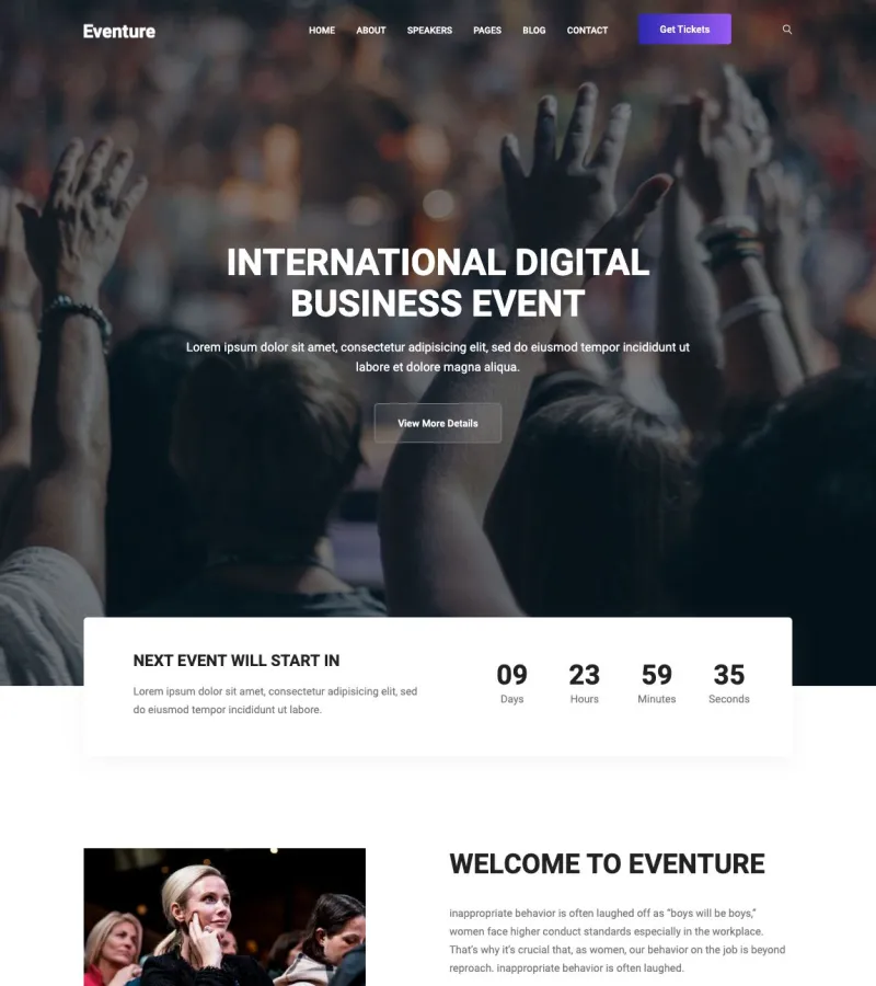 eventure website template desktop screenshot
