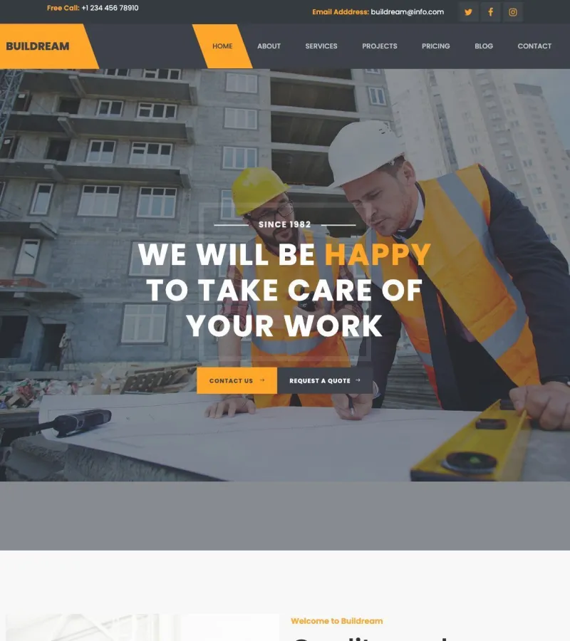 buildream website template desktop screenshot