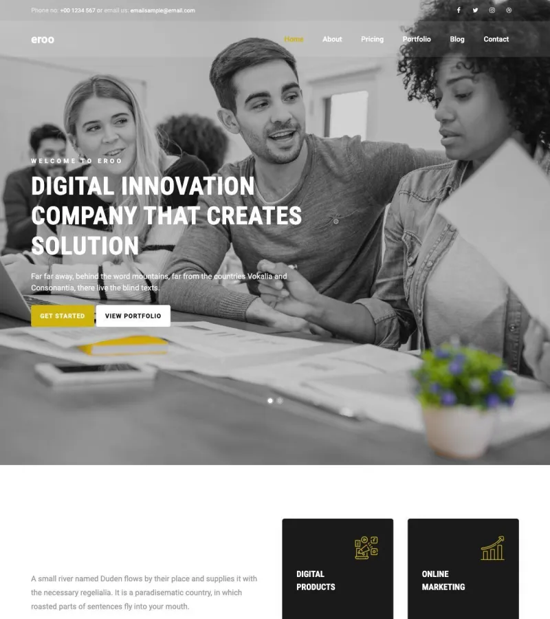 eroo website template desktop screenshot