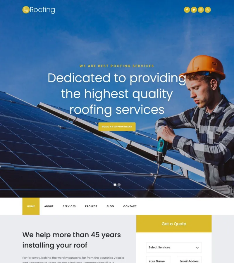 roofing website template desktop screenshot