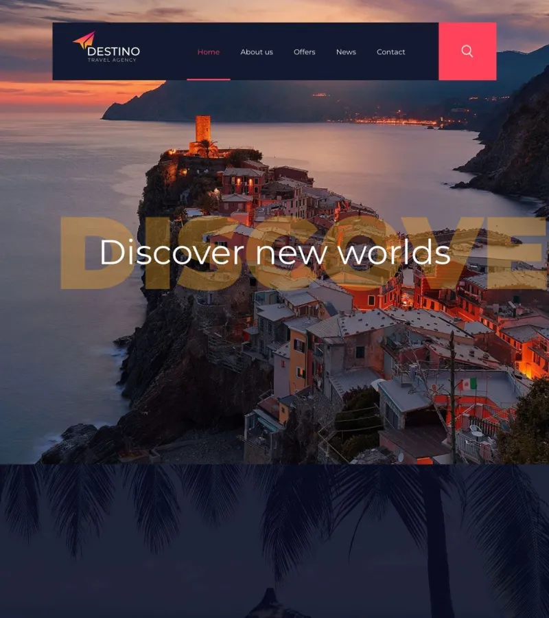 Destino website template desktop screenshot