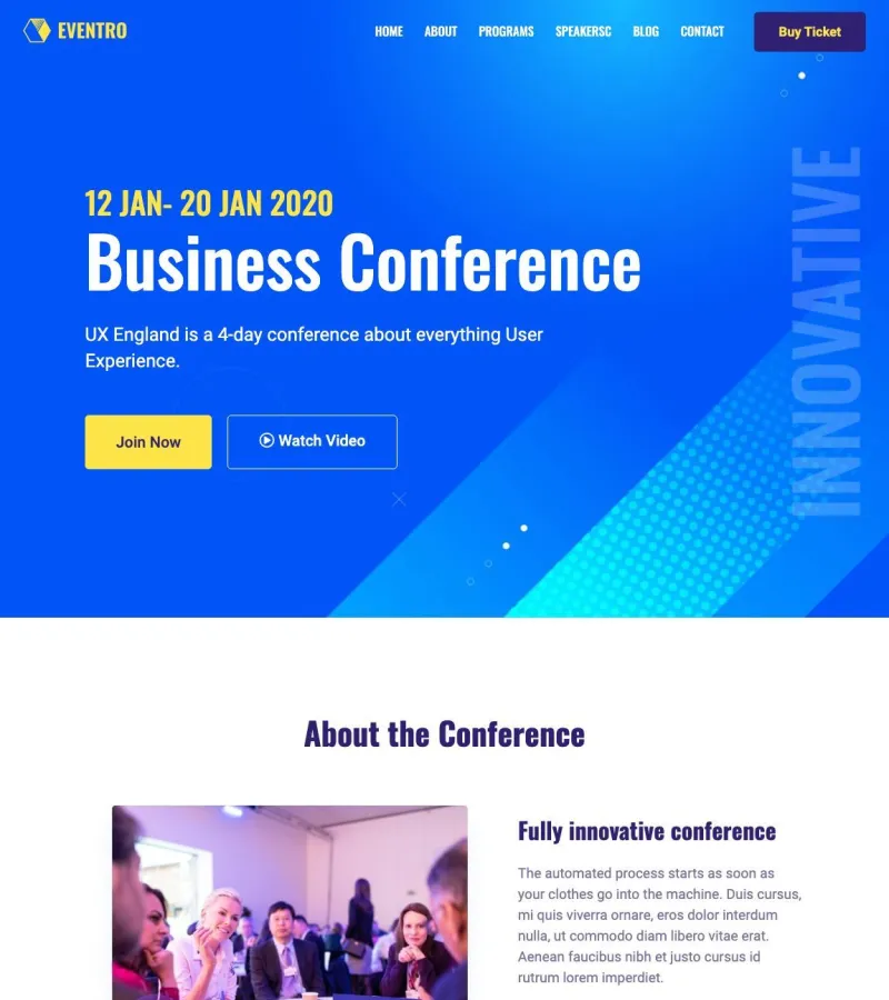 eventro website template desktop screenshot