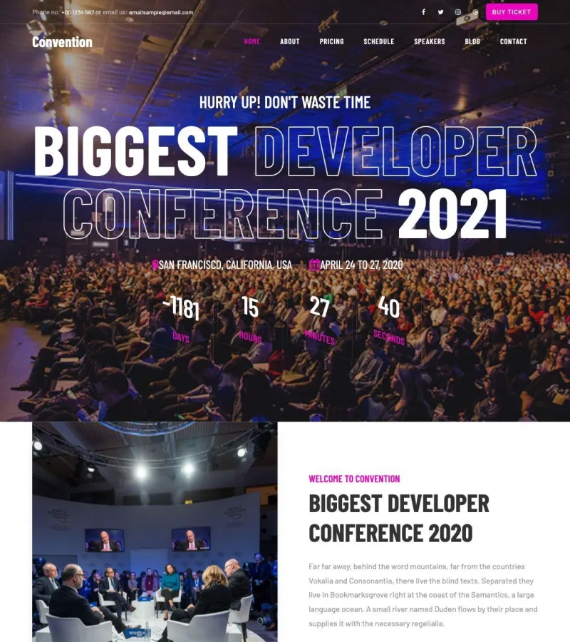 Convention website template desktop screenshot