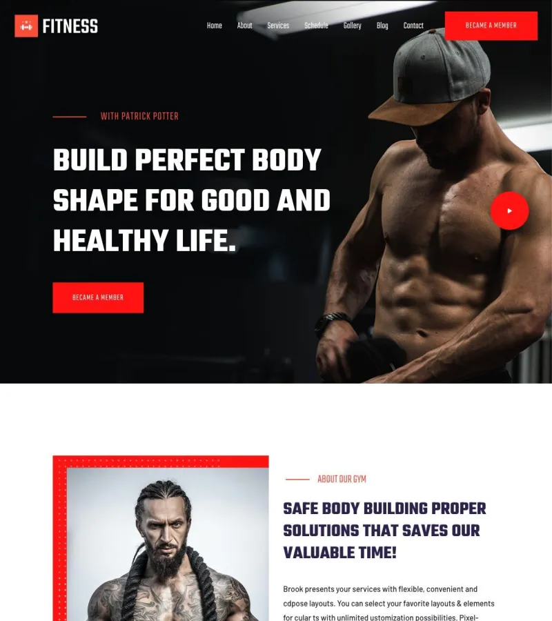 Fitness website template desktop screenshot