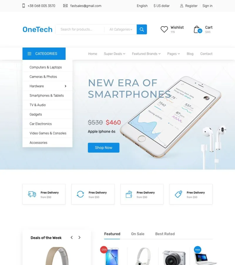 onetech website template desktop screenshot