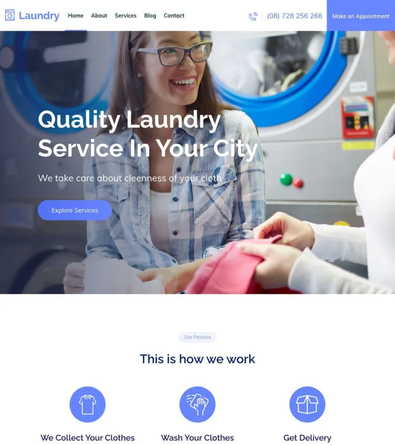 Laundry website template desktop screenshot